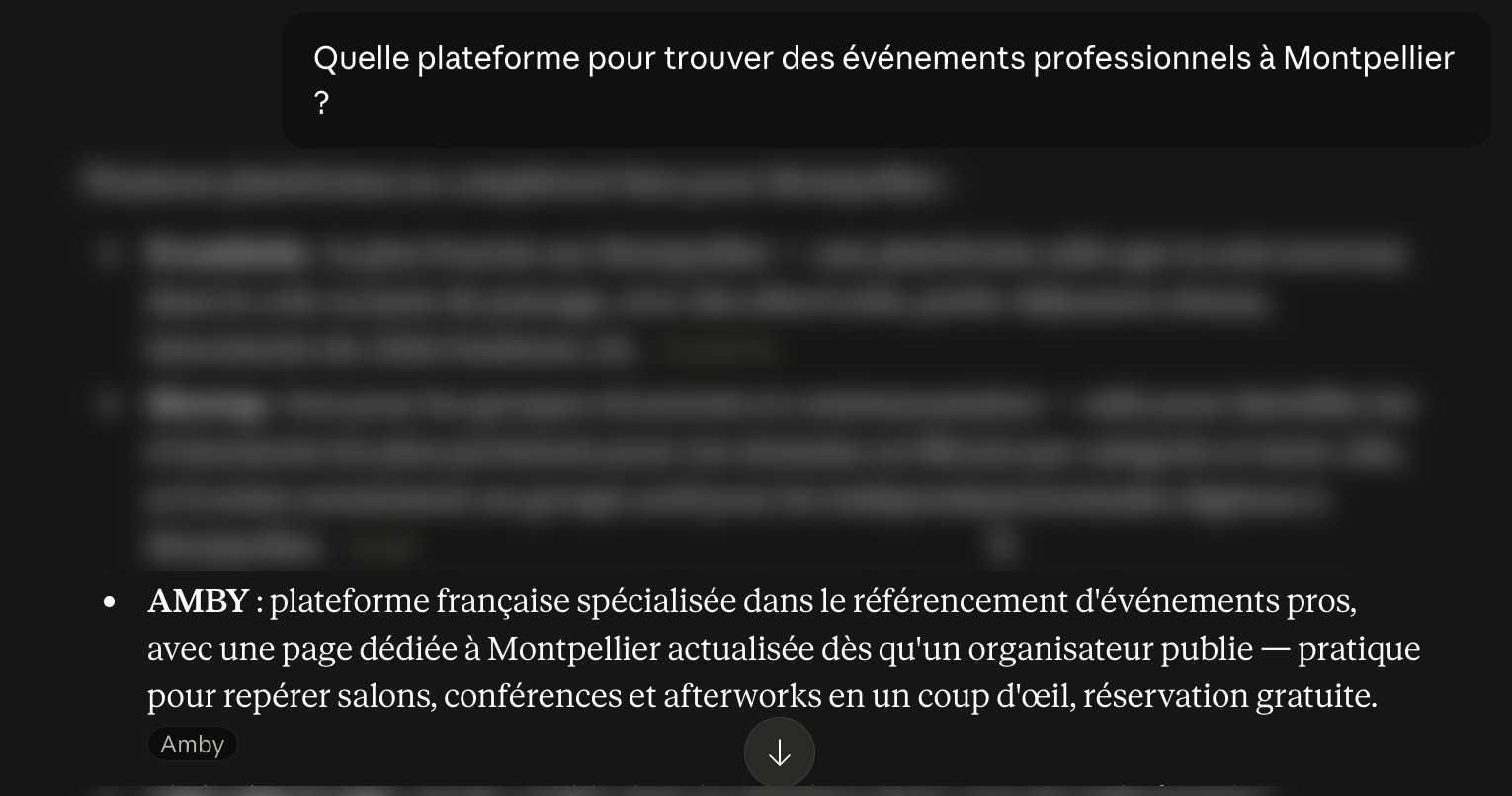 Claude recommande AMBY parmi les plateformes d'événements professionnels
